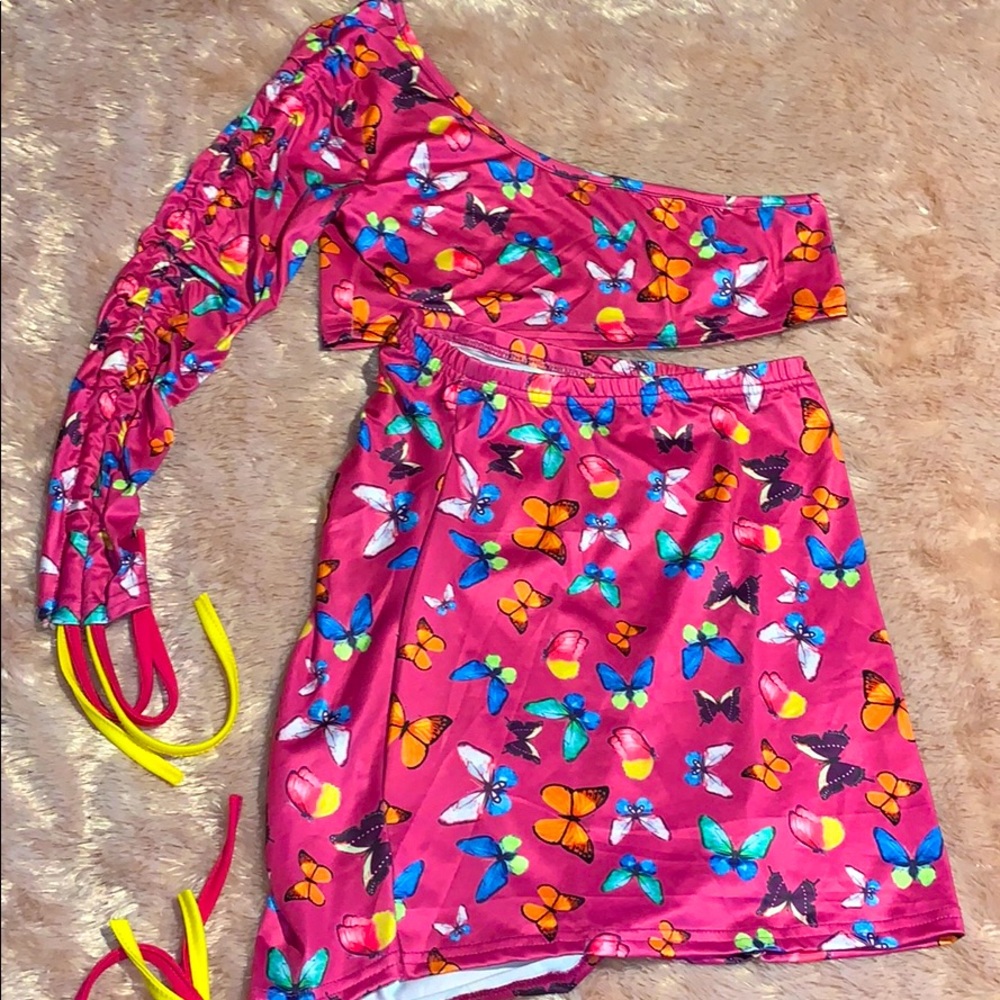 2 piece crop top and skirt set